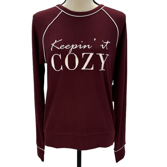 PJ Salvage Long Sleeve Crew Neck Keepin' It Cozy Top - Port Wine Red - Picture 1 of 12